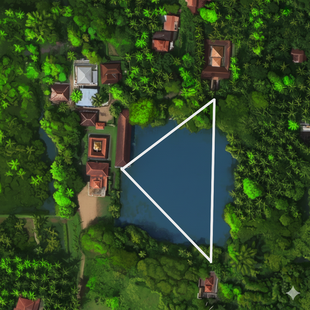 a view from above of the trio temple complex